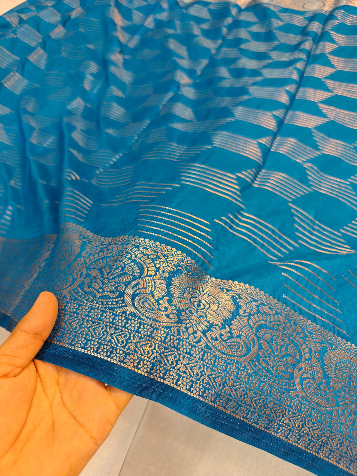DOLA SILK VIRIDIAN GREEN WITH GOLDEN ZARI BORDER