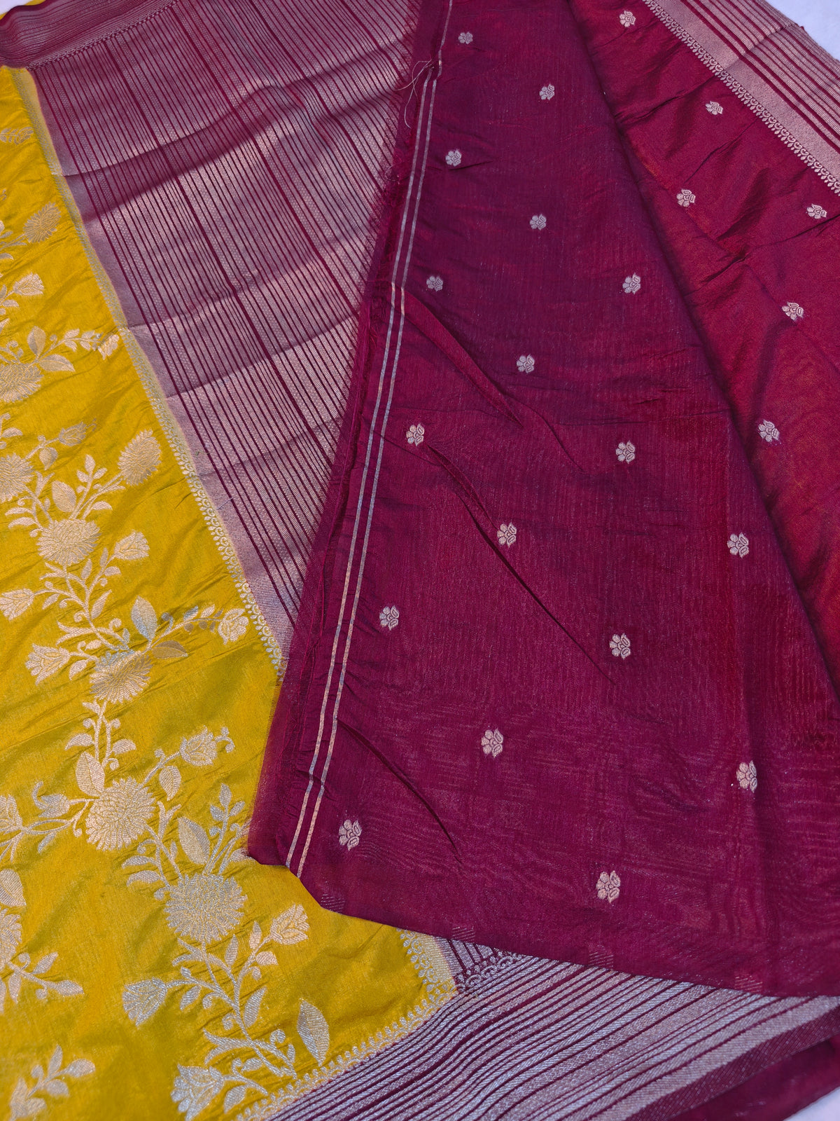 RAW SILK VIBRANT YELLOW WITH GOLDEN FLORAL ZARI BORDER