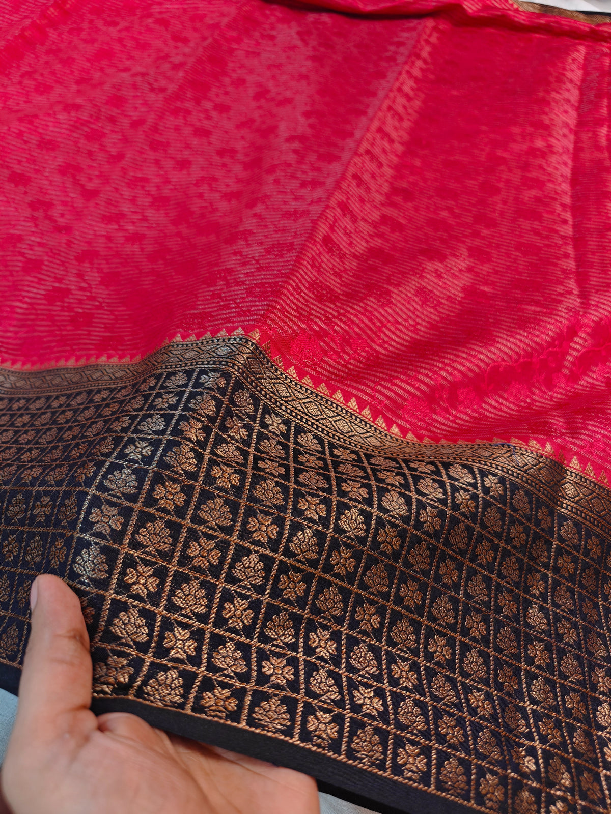 DOLA SILK RANI WITH GOLDEN ZARI NAVY BLUE BORDER