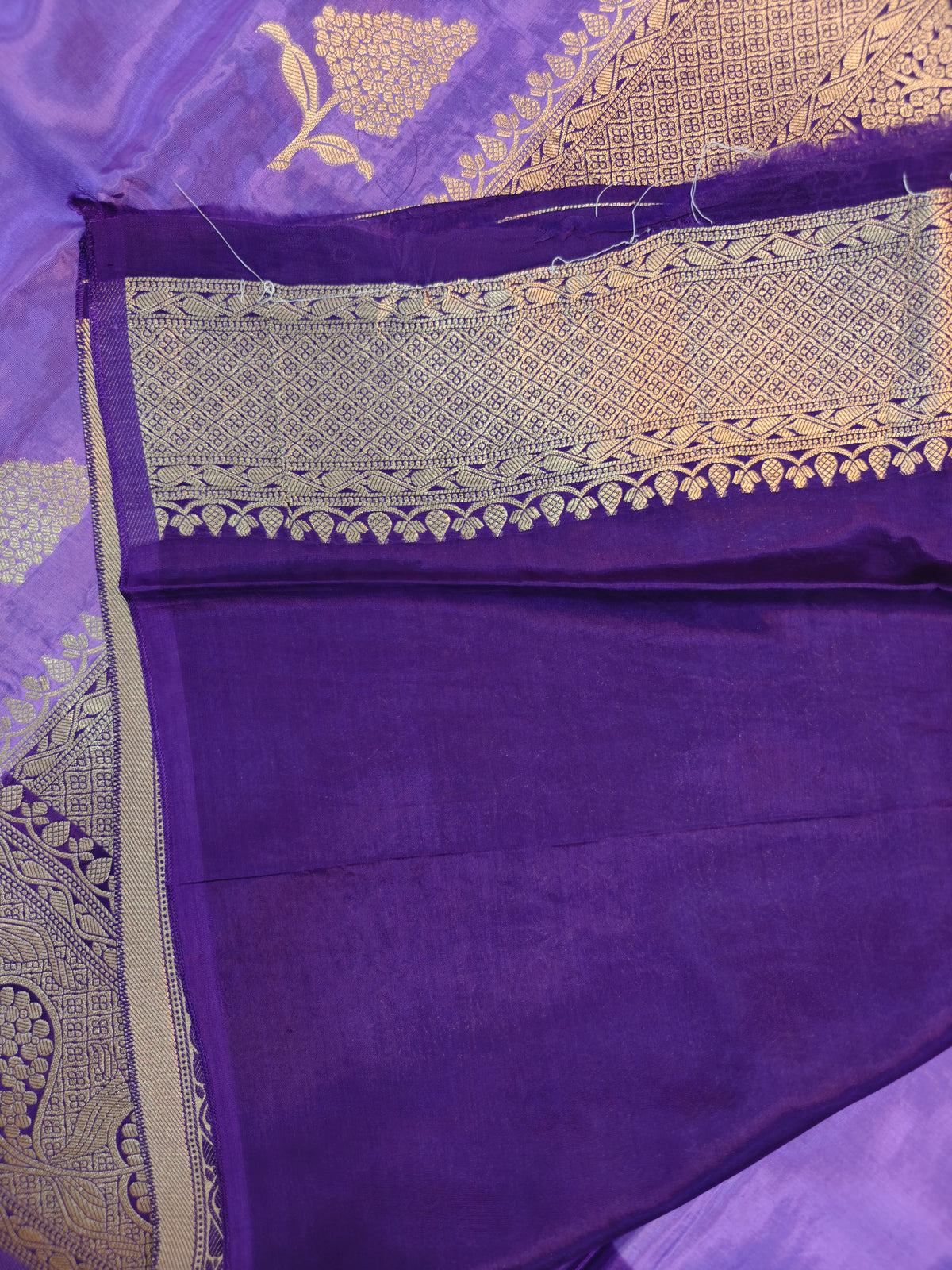 KOREAN SILK LIGHT PURPLE WITH PURPLE AND GOLDEN ZARI BORDER