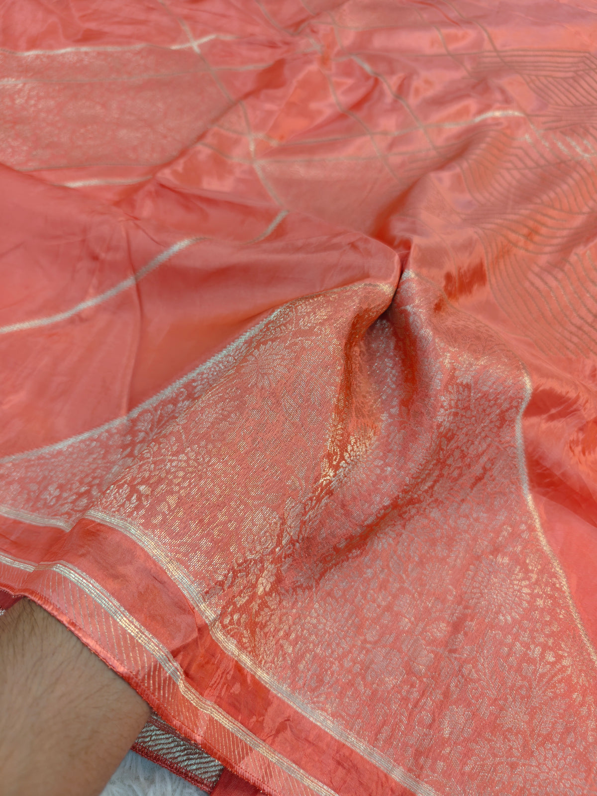KOREAN SILK PEACH WITH GOLDEN ZARI BORDER