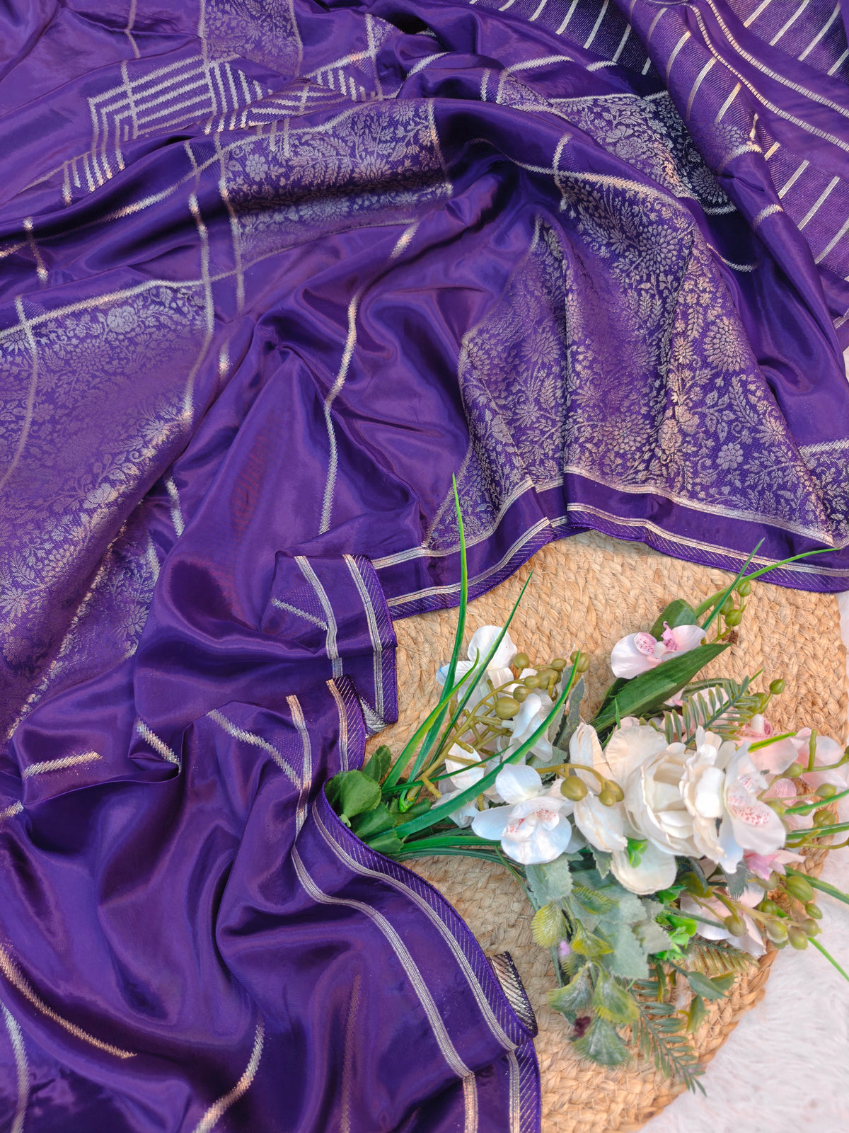 KOREAN SILK PURPLE WITH GOLDEN ZARI BORDER