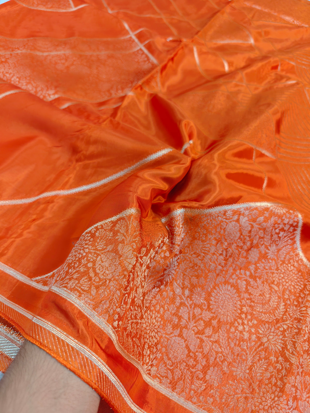 KOREAN SILK VIBRANT ORANGE WITH GOLDEN ZARI BORDER