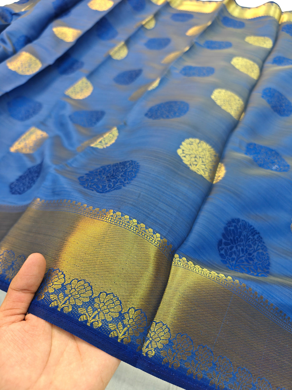 MATKA SILK IN ROYAL BLUE WITH ZARI RESHAM BOOTA