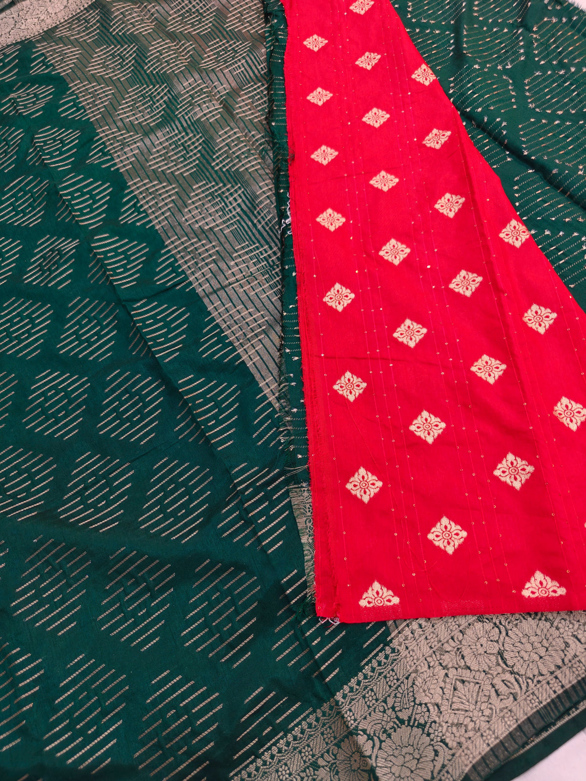 DOLA SILK ROYAL GREEN WITH GOLDEN ZARI WORK