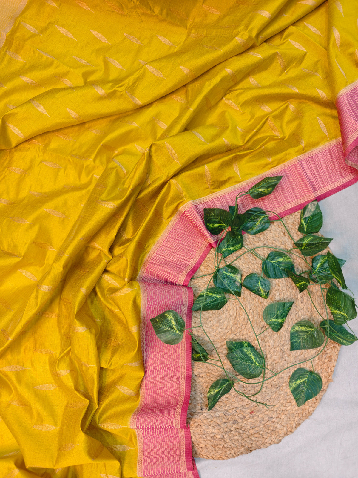 TASSAR SILK IN YELLOW WITH RANI BORDER