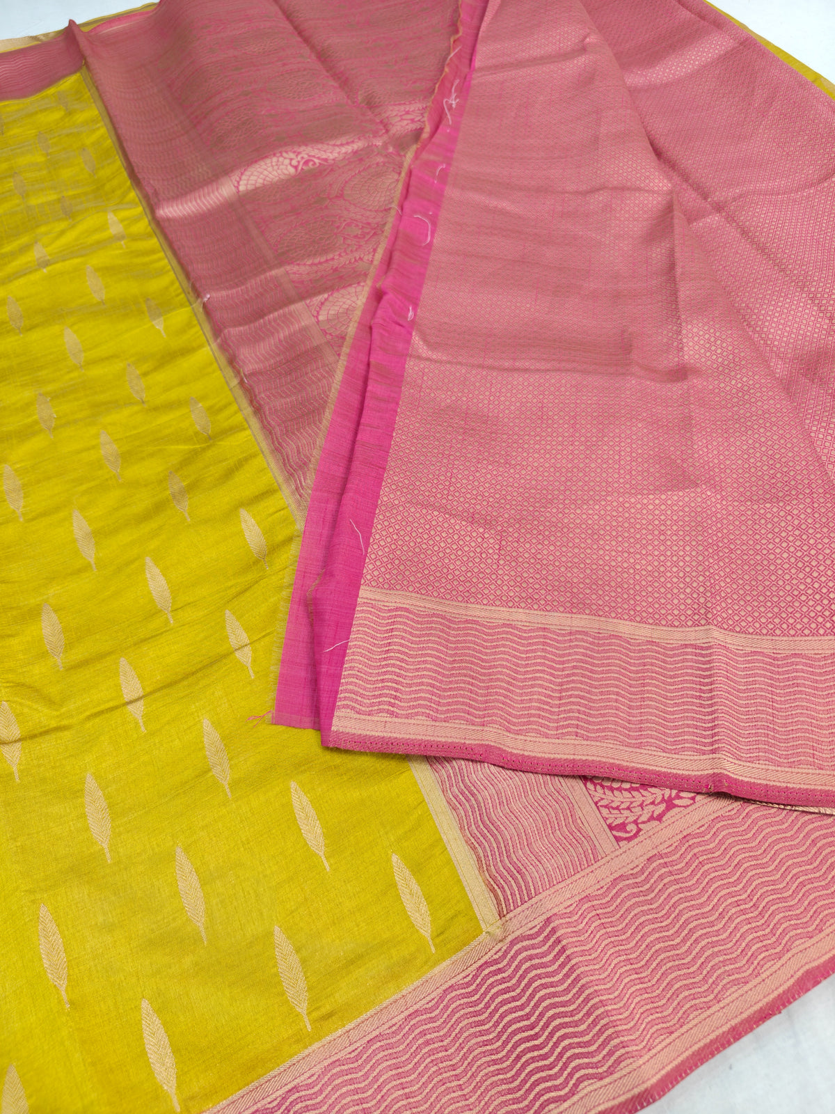 TASSAR SILK IN YELLOW WITH RANI BORDER