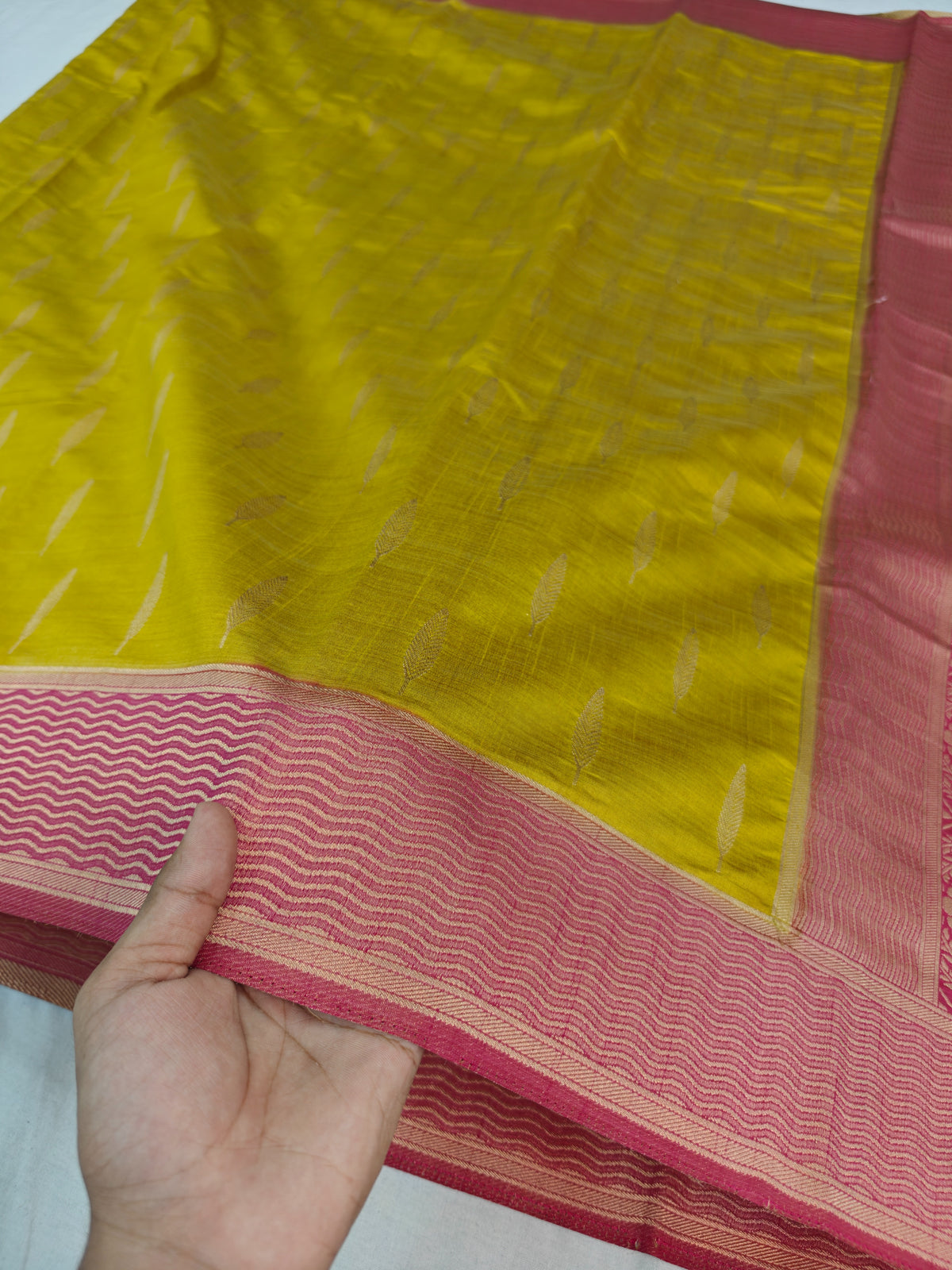 TASSAR SILK IN YELLOW WITH RANI BORDER