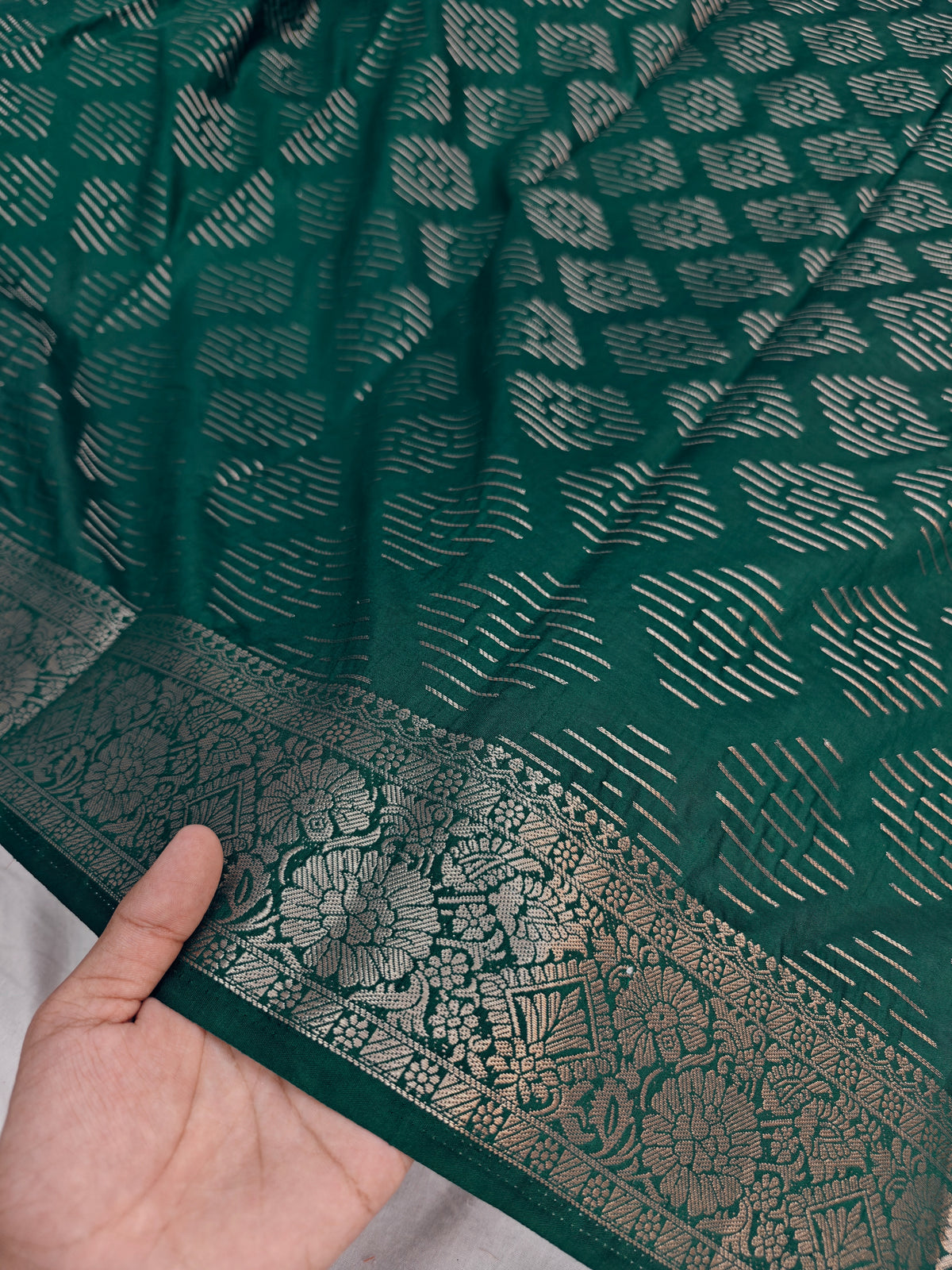 DOLA SILK ROYAL GREEN WITH GOLDEN ZARI WORK
