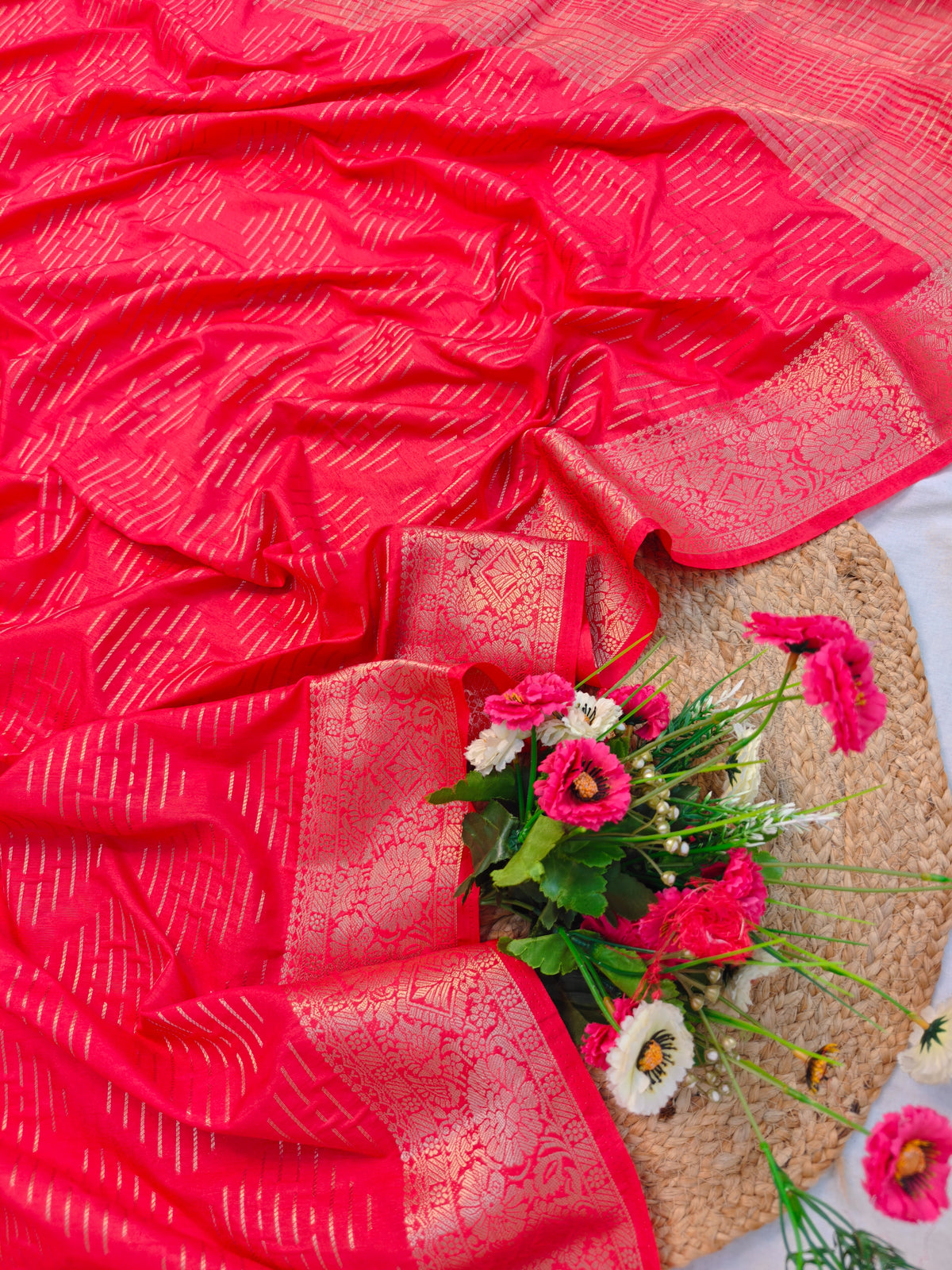 DOLA SILK BABY PINK WITH GOLDEN ZARI BORDER