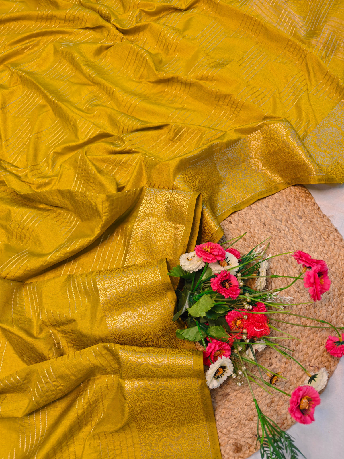 DOLA SILK YELLOW WITH GOLDEN ZARI BORDER