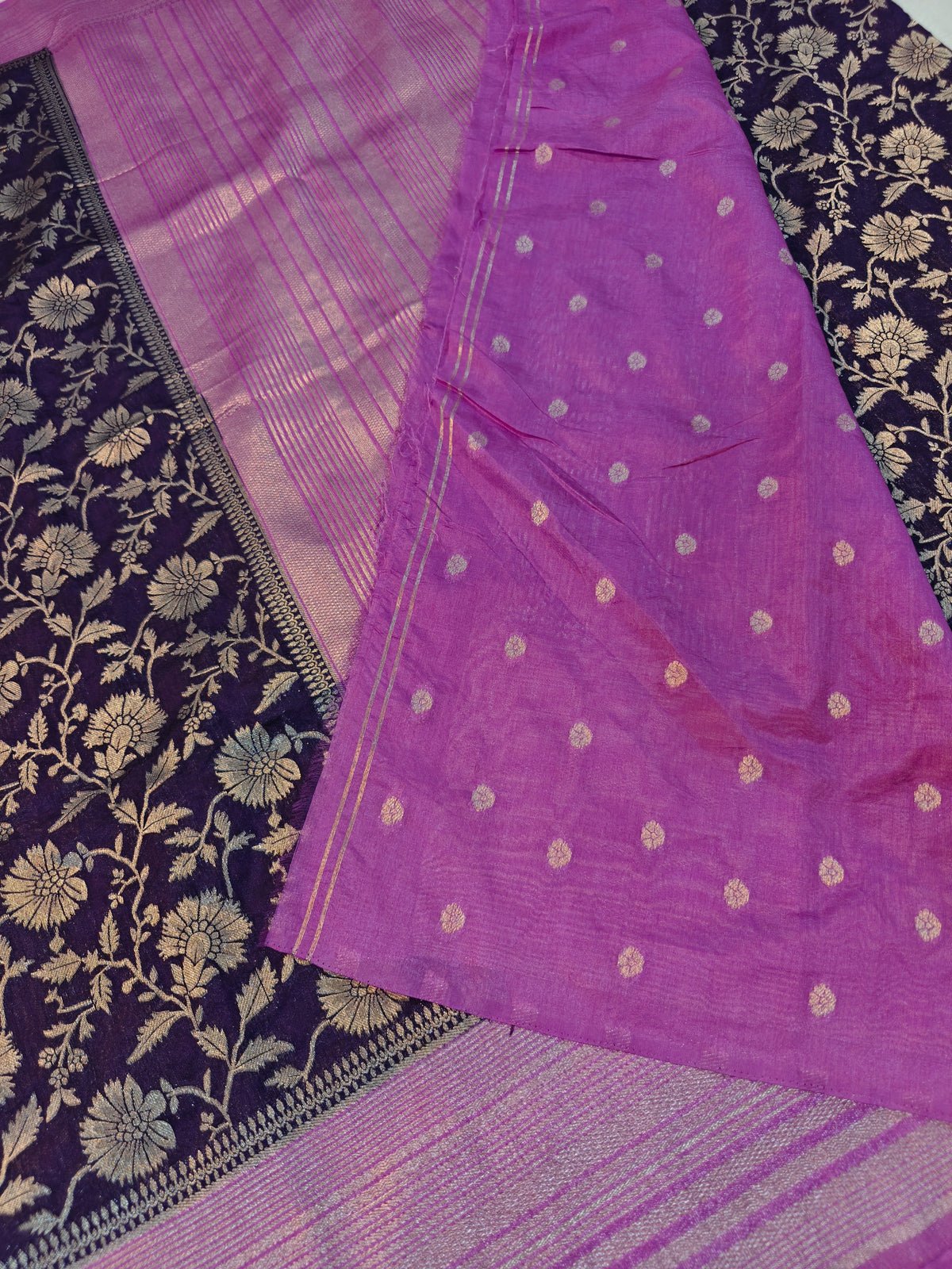 RAW SILK SAREE PURPLE WITH GOLDEN ZARI FLORAL BORDER
