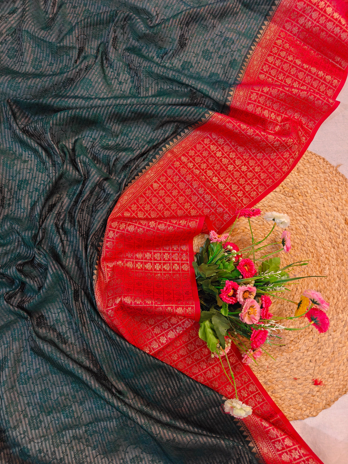 DOLA SILK DEEP ORANGE WITH GOLDEN ZARI BOREDR