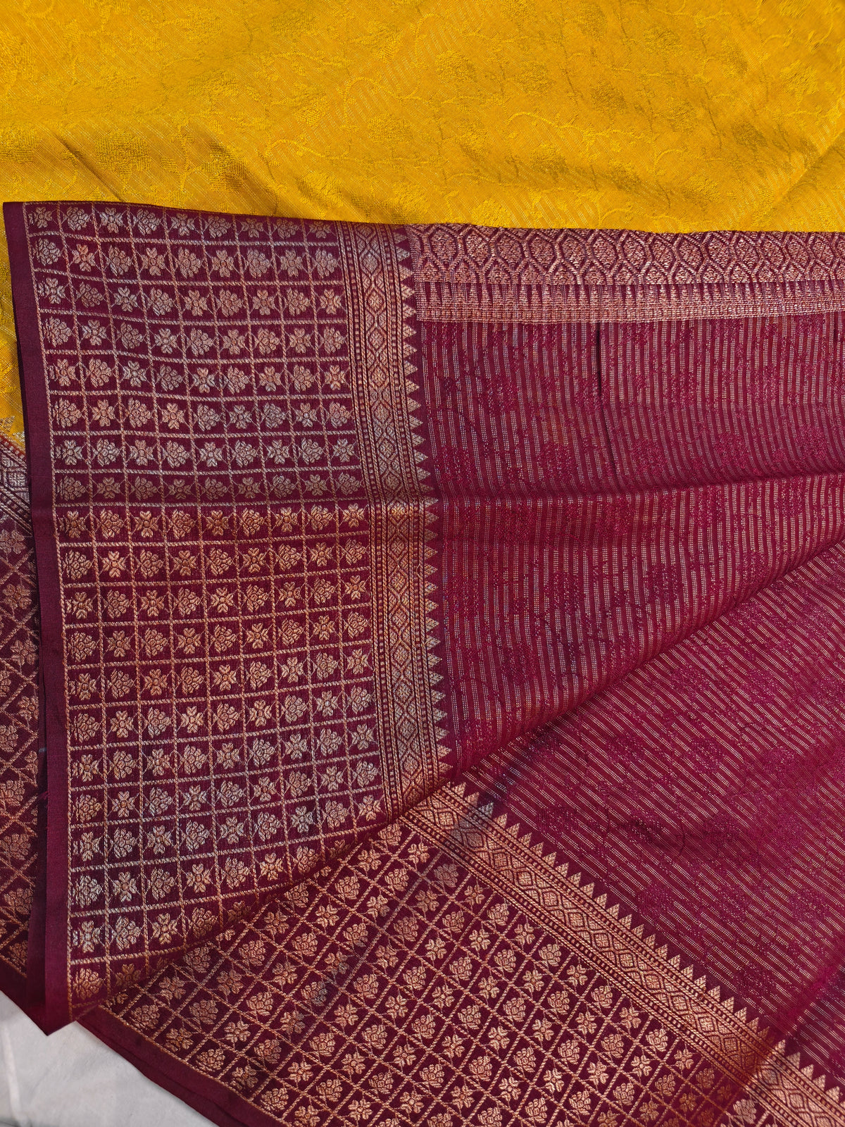 DOLA SILK VIBRANT SUNNY YELLOW WITH GOLDEN ZARI BORDER