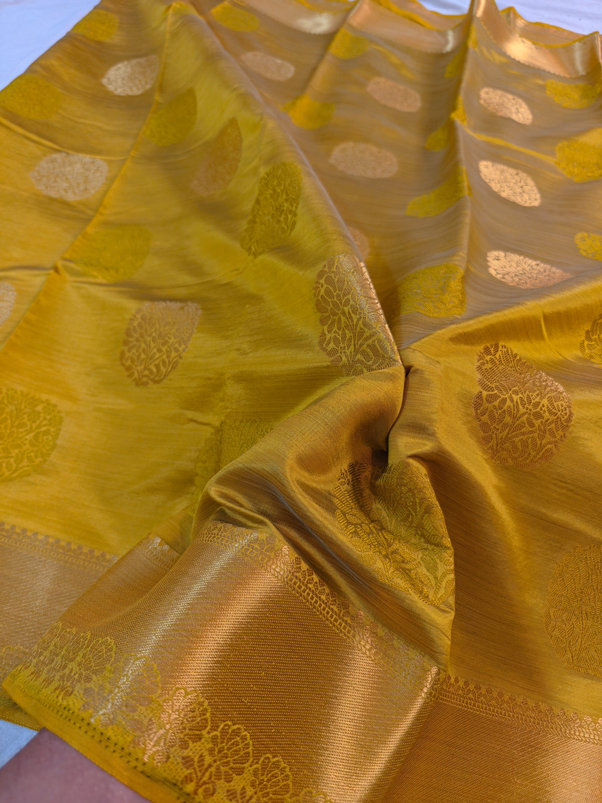 DOLA SILK YELLOW TONE WITH SLEEK GOLDEN WOVEN BORDER