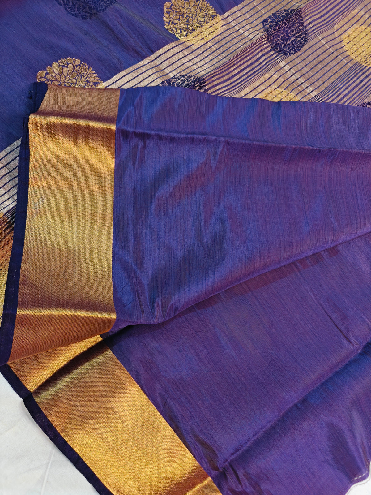 DOLA SILK DARK PURPLE WITH GOLDEN ZARI BORDER