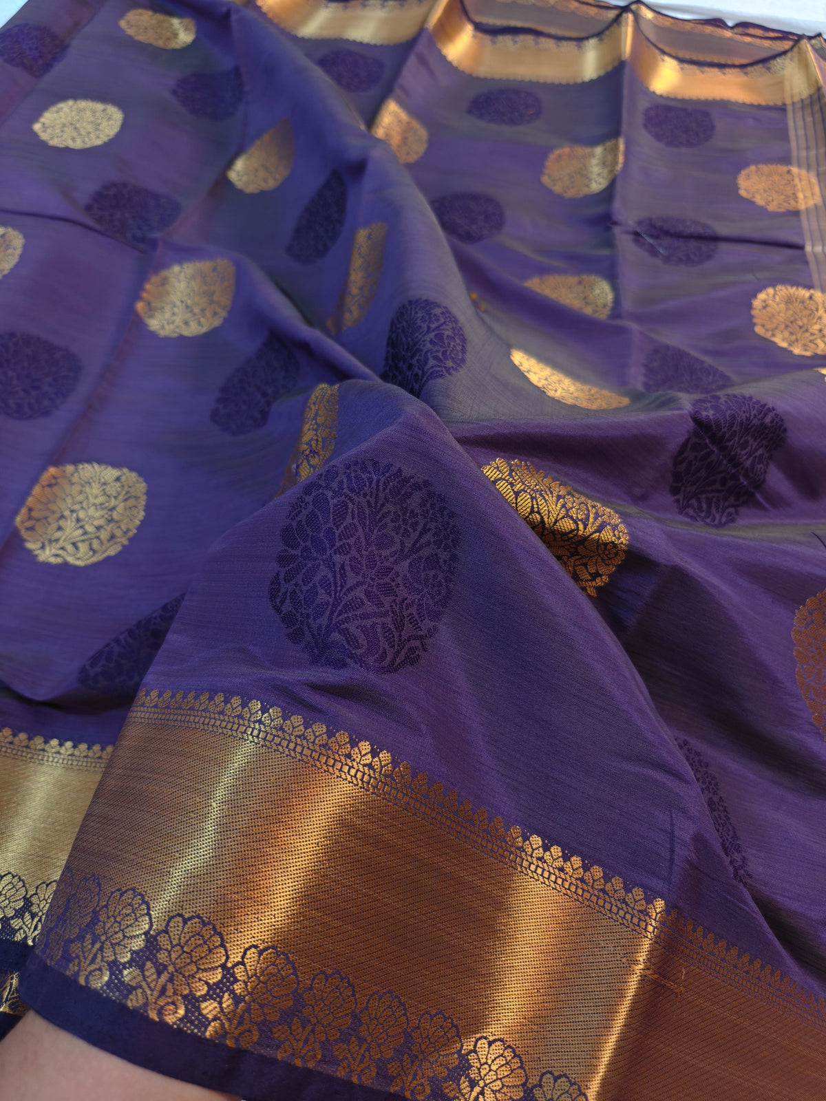 DOLA SILK DARK PURPLE WITH GOLDEN ZARI BORDER