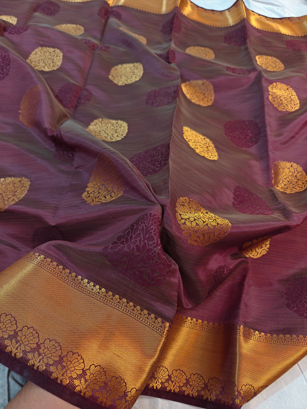 DOLA SILK GOLDEN BOOTA WITH GOLD ZARI BORDER