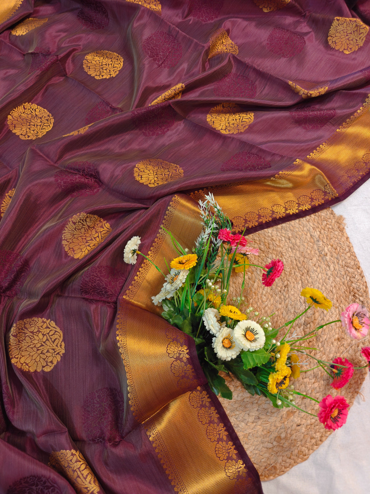 DOLA SILK GOLDEN BOOTA WITH GOLD ZARI BORDER