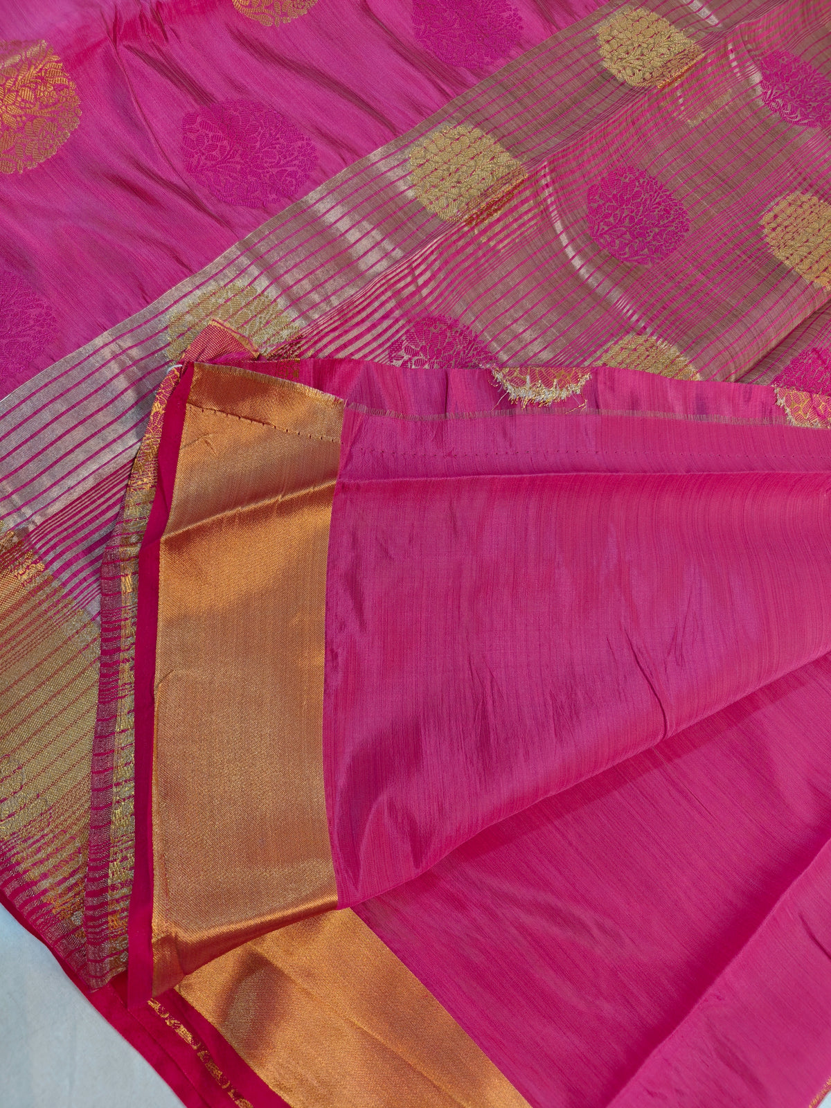 DOLA SILK HOT PINK WITH GOLDEN ZARI BORDER