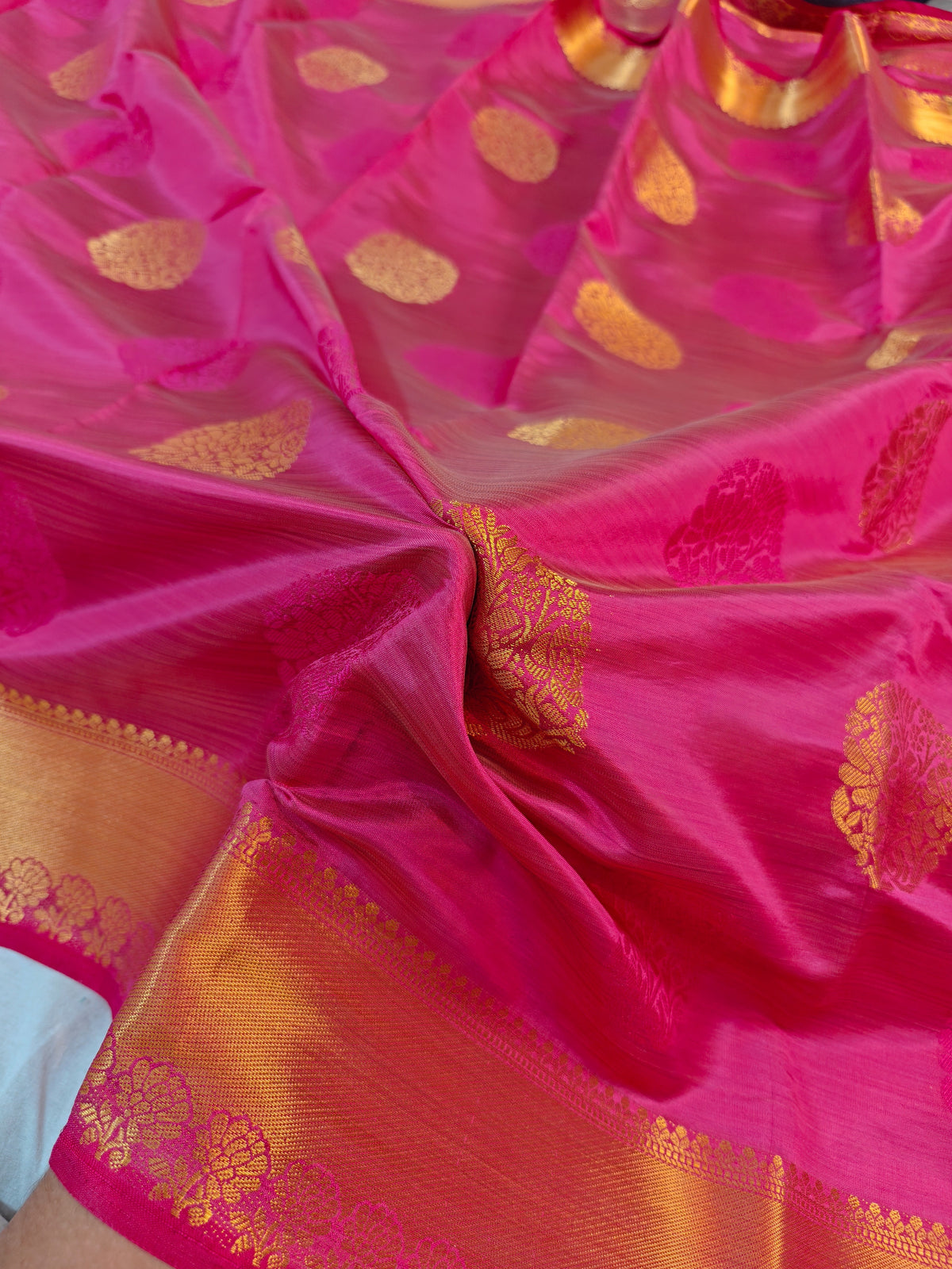 DOLA SILK HOT PINK WITH GOLDEN ZARI BORDER