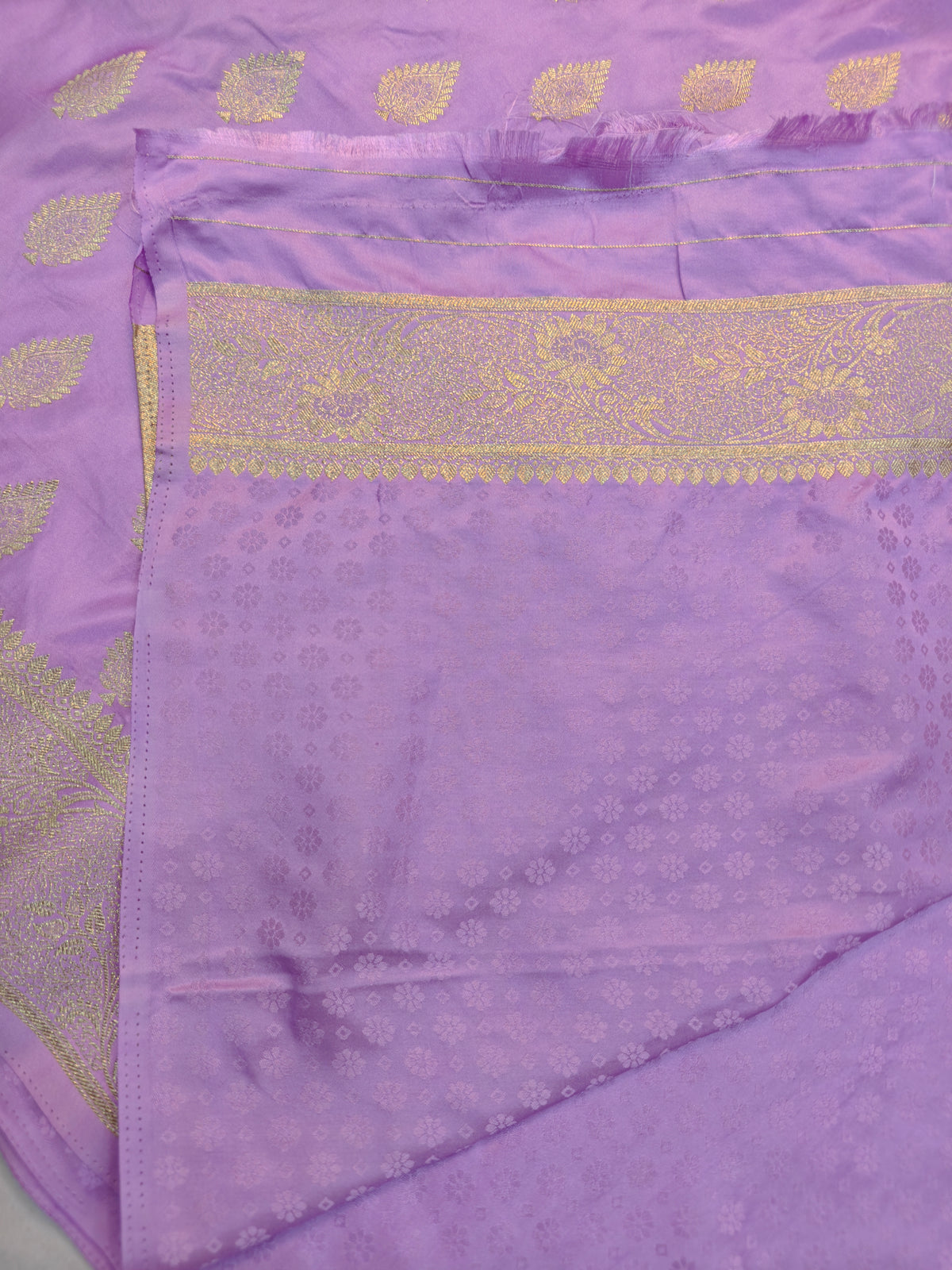 MASHRU KATAN LIGHT VIOLET WITH GOLDEN ZARI BORDER