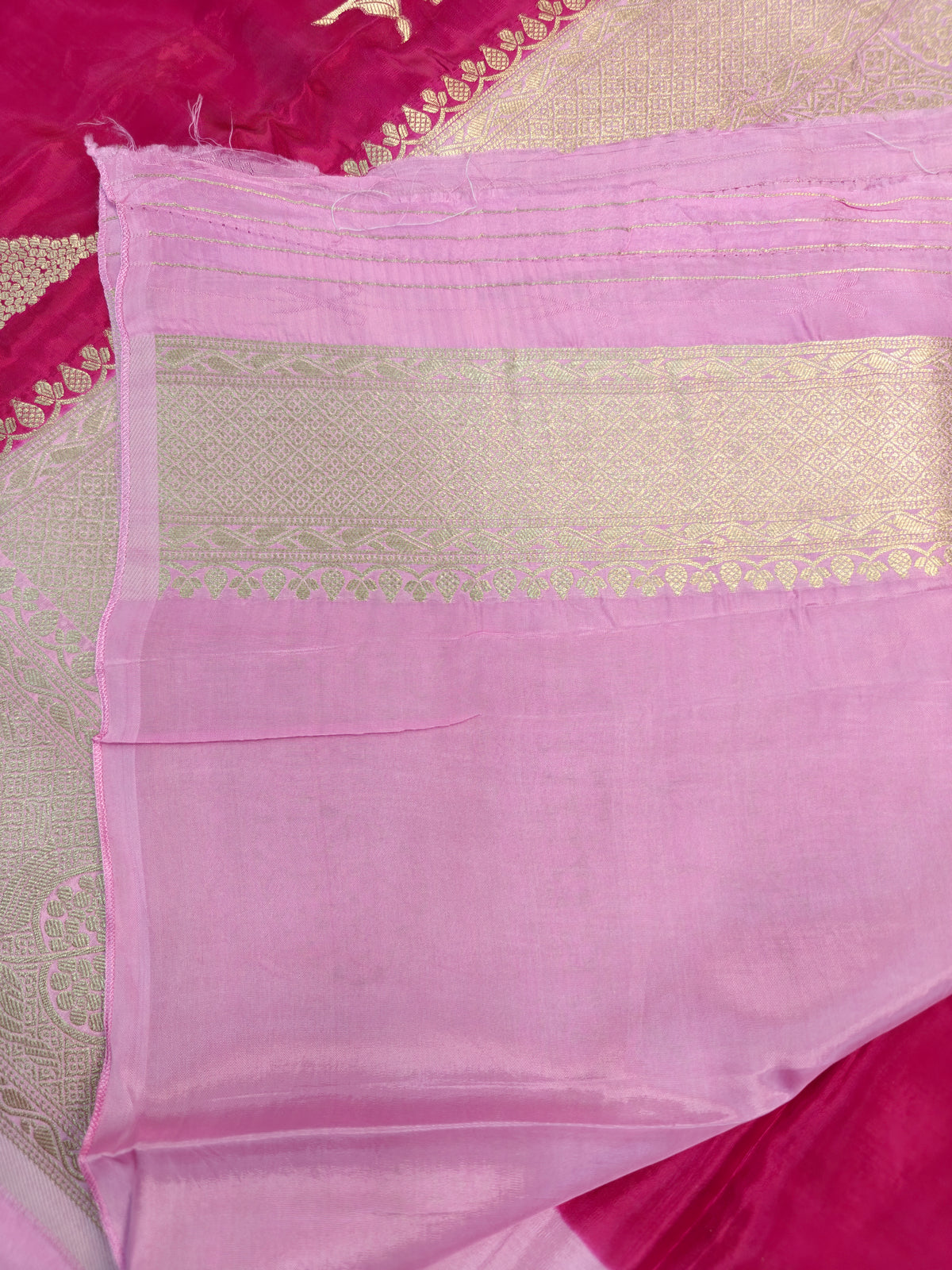 KOREAN SILK RANI WITH BABY PINK AND GOLDEN ZARI BORDER