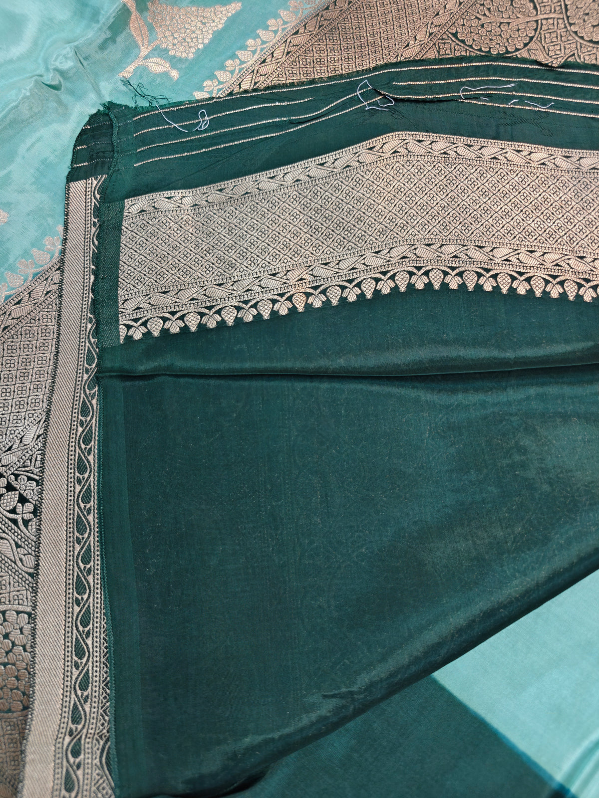 KOREAN SILK SEA GREEN WITH GOLDEN ZARI BORDER