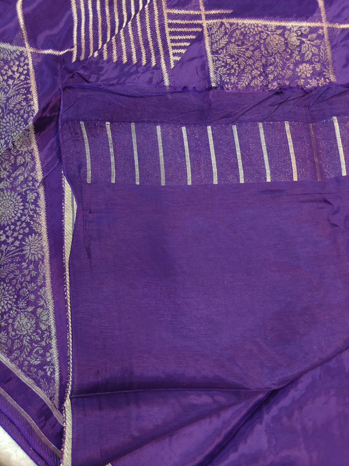 KOREAN SILK PURPLE WITH GOLDEN ZARI BORDER