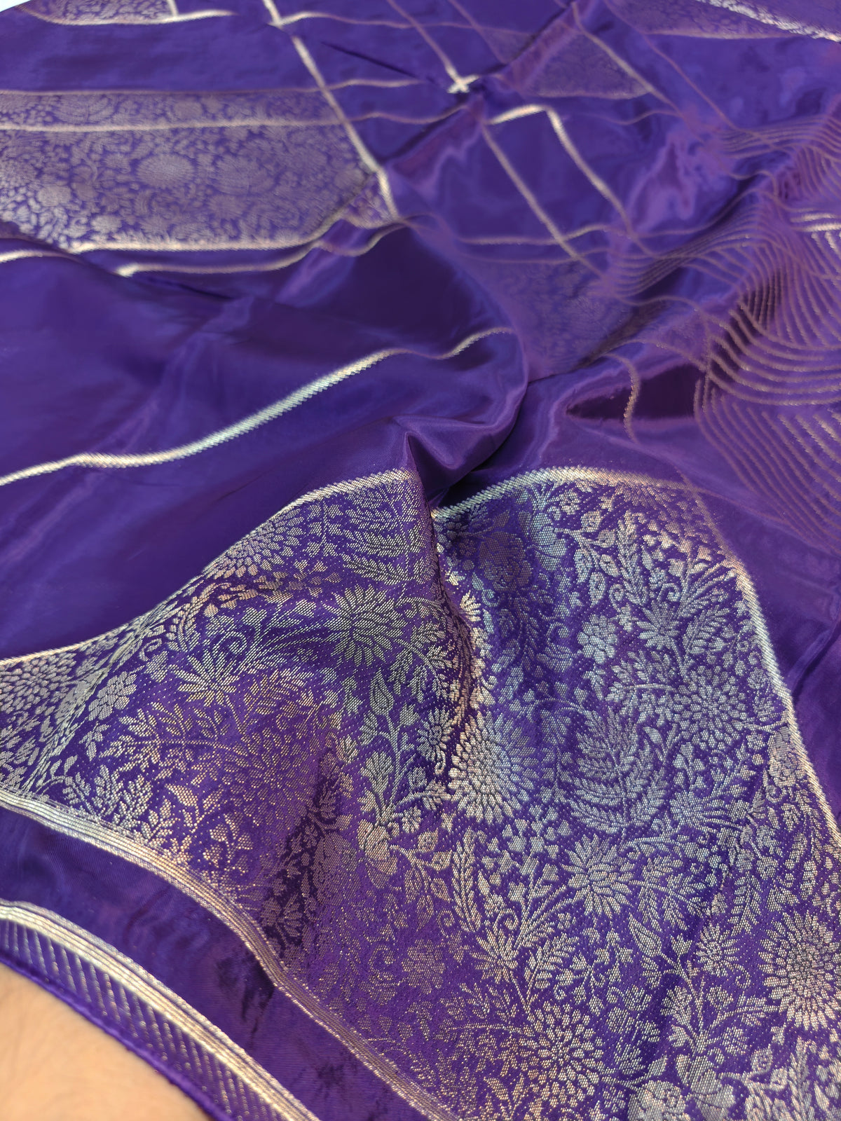 KOREAN SILK PURPLE WITH GOLDEN ZARI BORDER