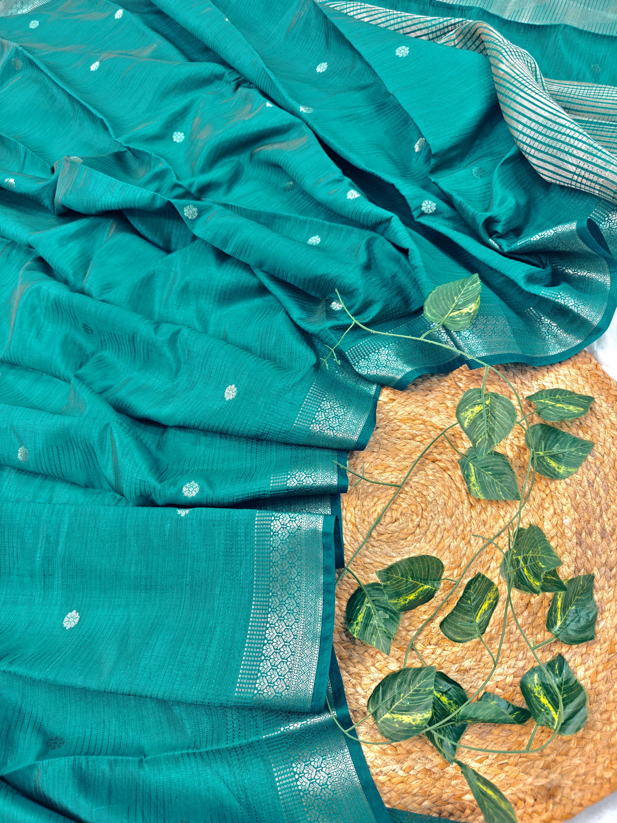 SEA GREEN MATKA SILK WITH RESHAM BUTI AND ZARI WORK