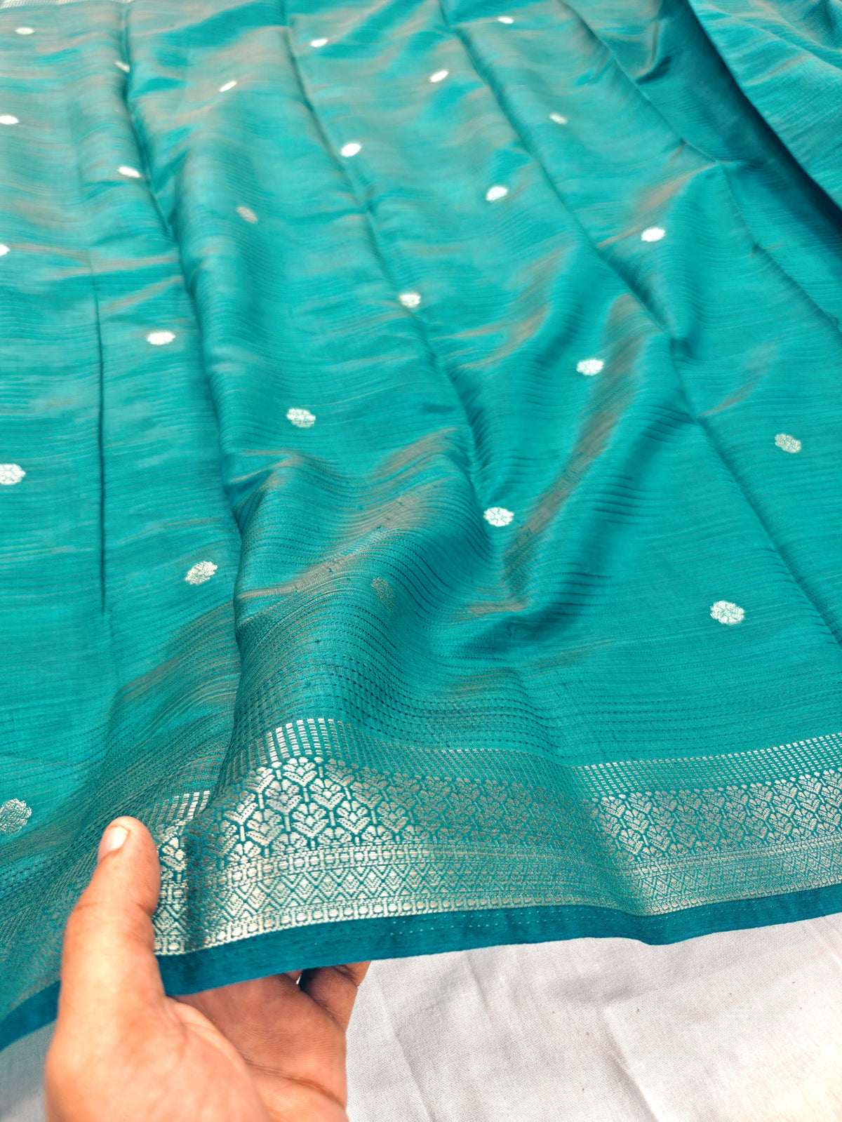 SEA GREEN MATKA SILK WITH RESHAM BUTI AND ZARI WORK