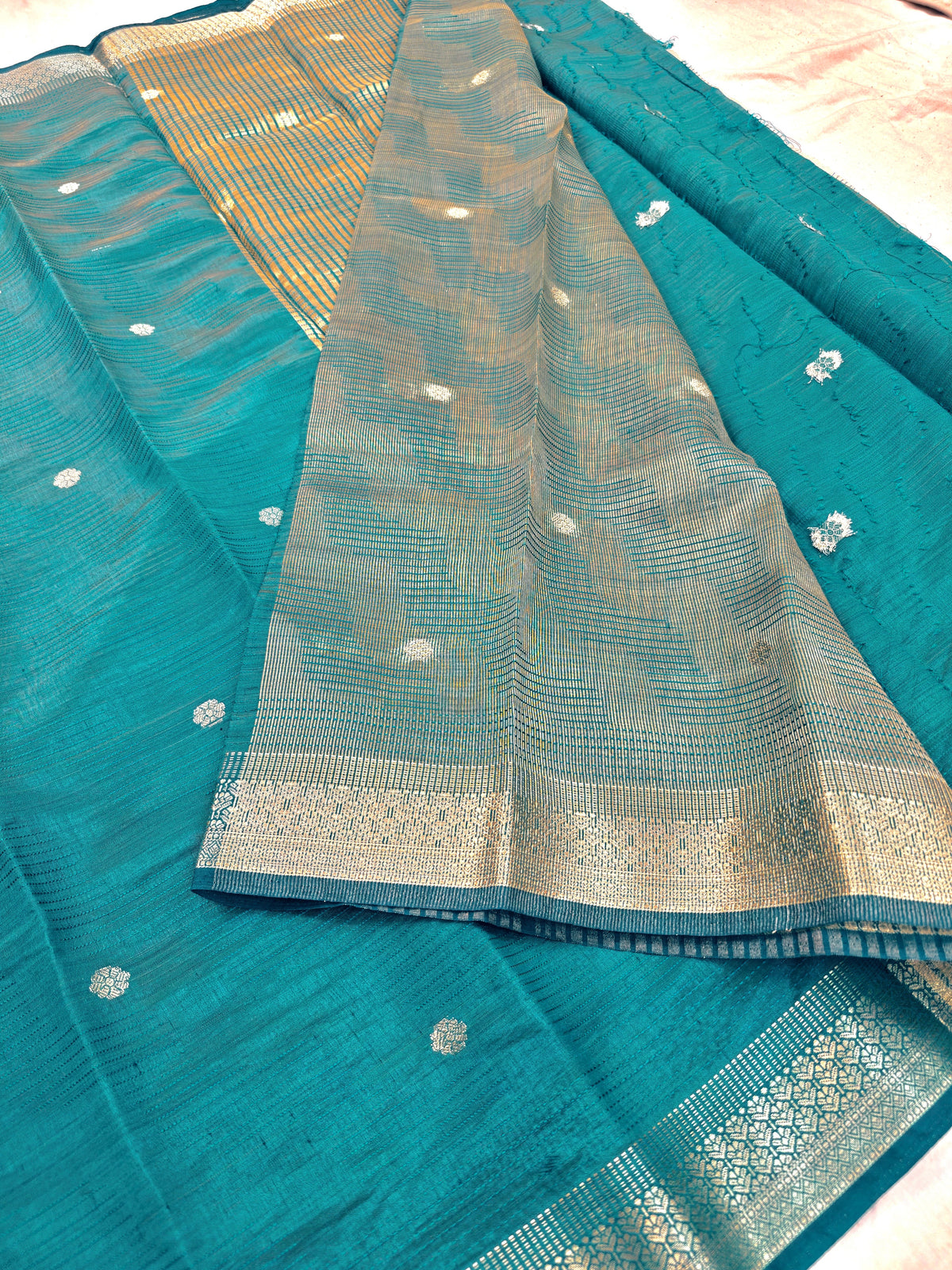 SEA GREEN MATKA SILK WITH RESHAM BUTI AND ZARI WORK